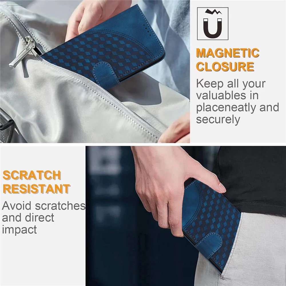 For iPhone 17 Pro Max Leather Case with Wrist Strap Diamond Imprint Wallet Phone Cover - Royal Blue - Image 5