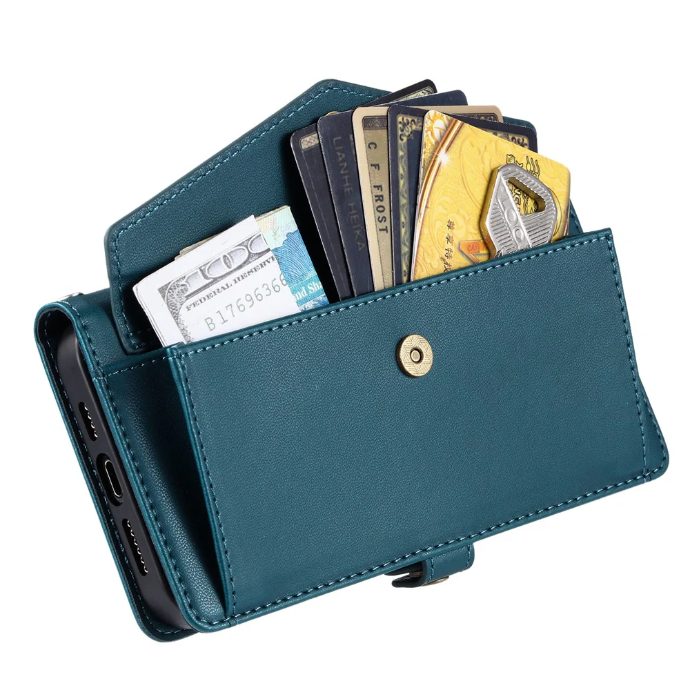 For iPhone 17 Pro Max Leather Case with Wrist Strap Wallet Stand Phone Cover - Blackish Green - Image 8