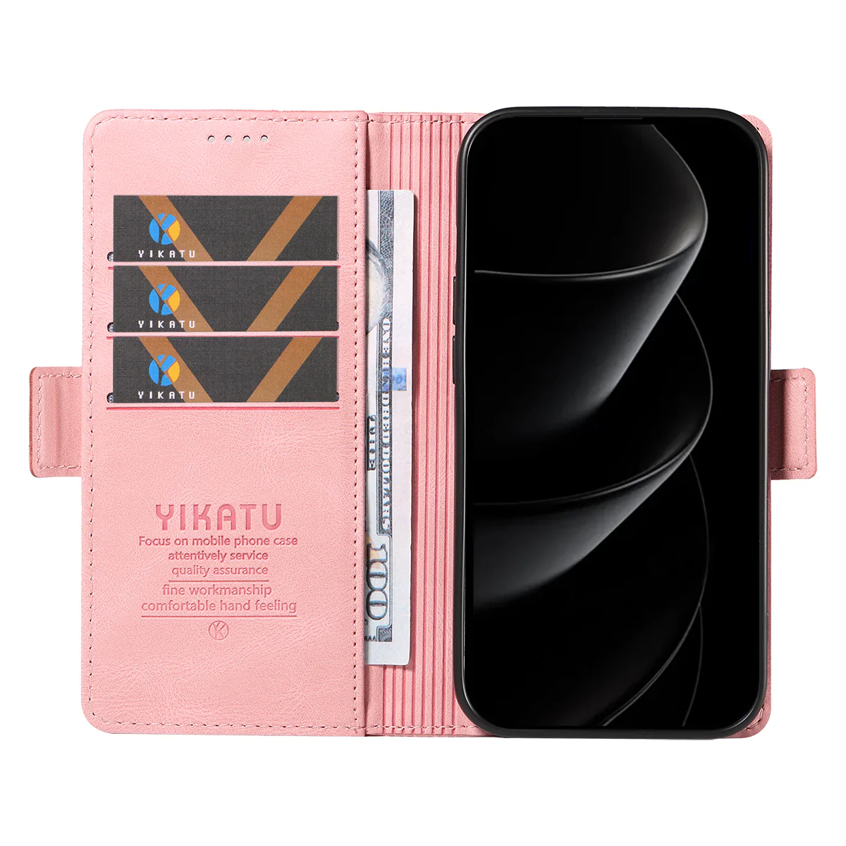 For iPhone 17 Pro Max Leather Case YIKATU YK-005 Skin-touch Feeling Wallet Phone Cover - Pink - Image 2
