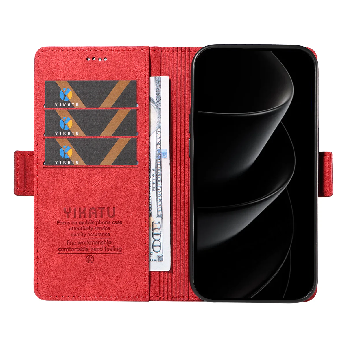 For iPhone 17 Pro Max Leather Case YIKATU YK-005 Skin-touch Feeling Wallet Phone Cover - Red - Image 2