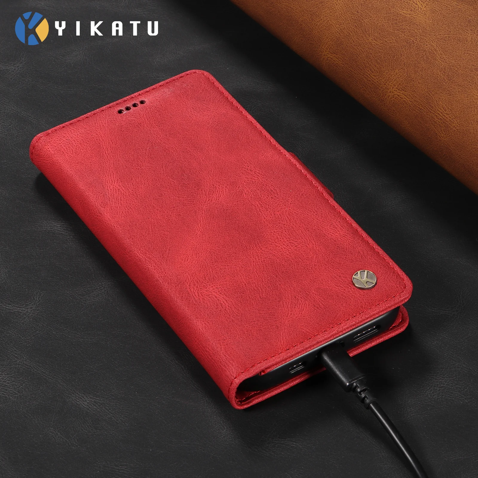 For iPhone 17 Pro Max Leather Case YIKATU YK-005 Skin-touch Feeling Wallet Phone Cover - Red - Image 4