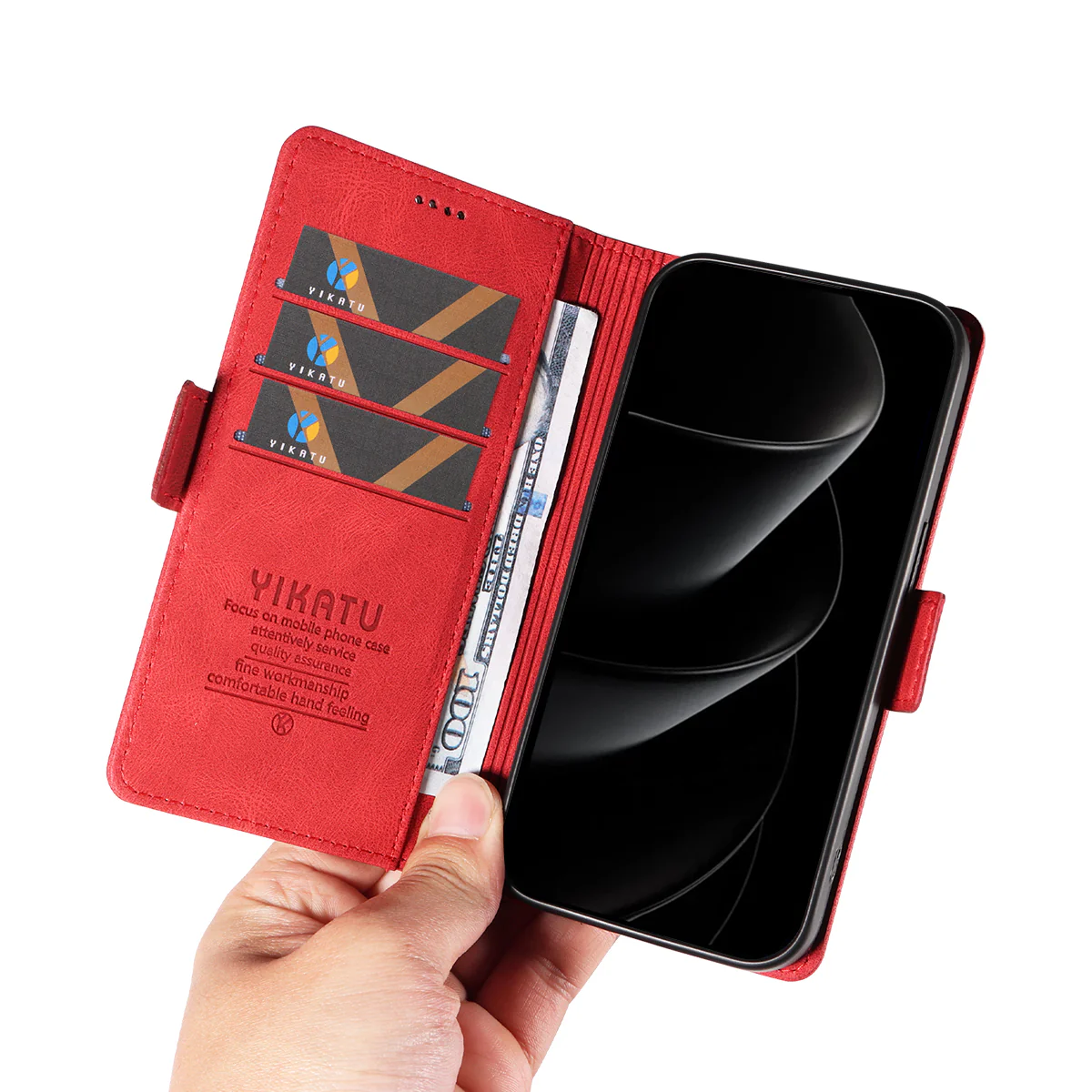 For iPhone 17 Pro Max Leather Case YIKATU YK-005 Skin-touch Feeling Wallet Phone Cover - Red - Image 8