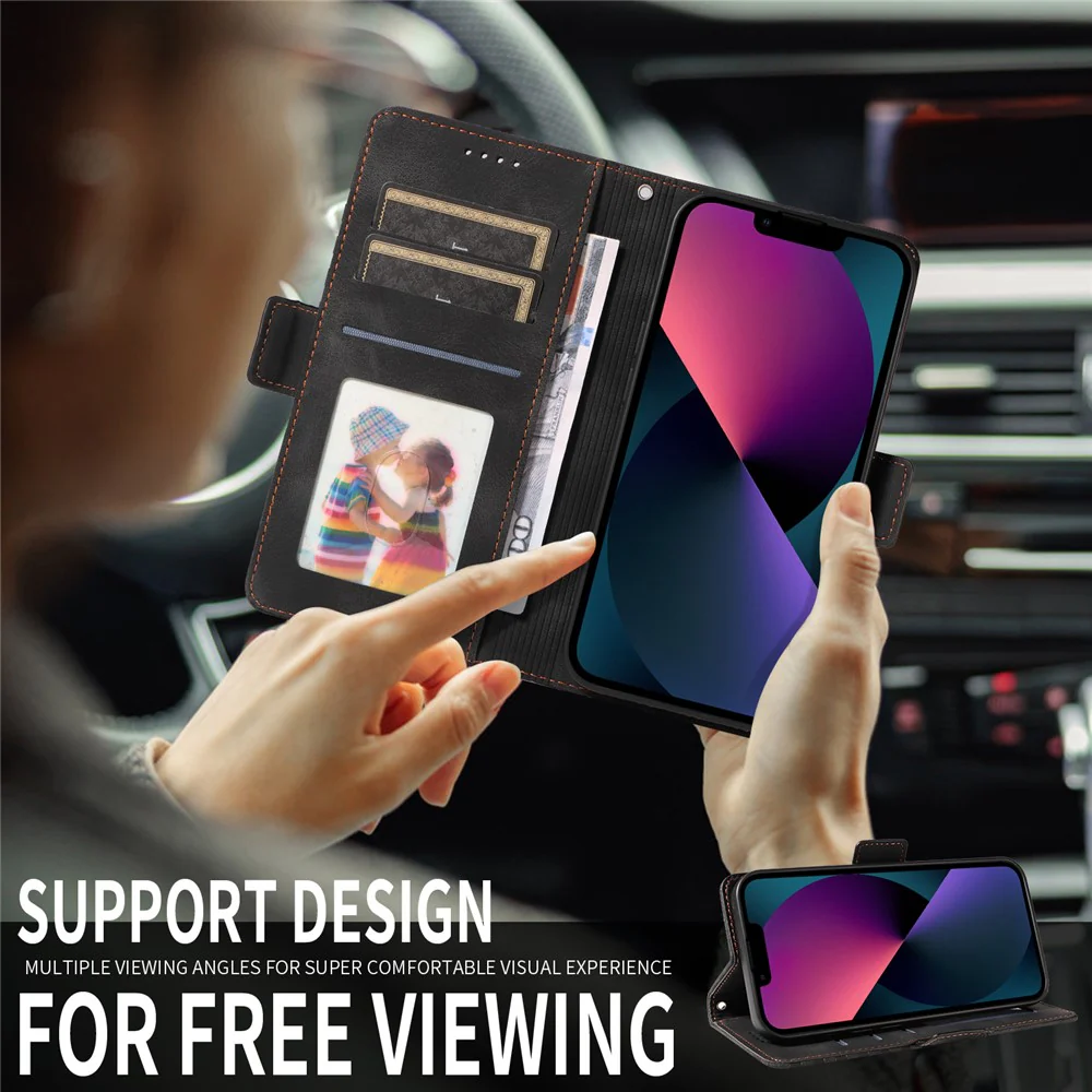 For iPhone 17 Pro Max Leather Cases Wallet Rhombus Imprinted Phone Cover Stand with Strap - Black - Image 6