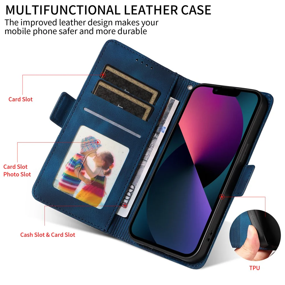 For iPhone 17 Pro Max Leather Cases Wallet Rhombus Imprinted Phone Cover Stand with Strap - Blue - Image 8