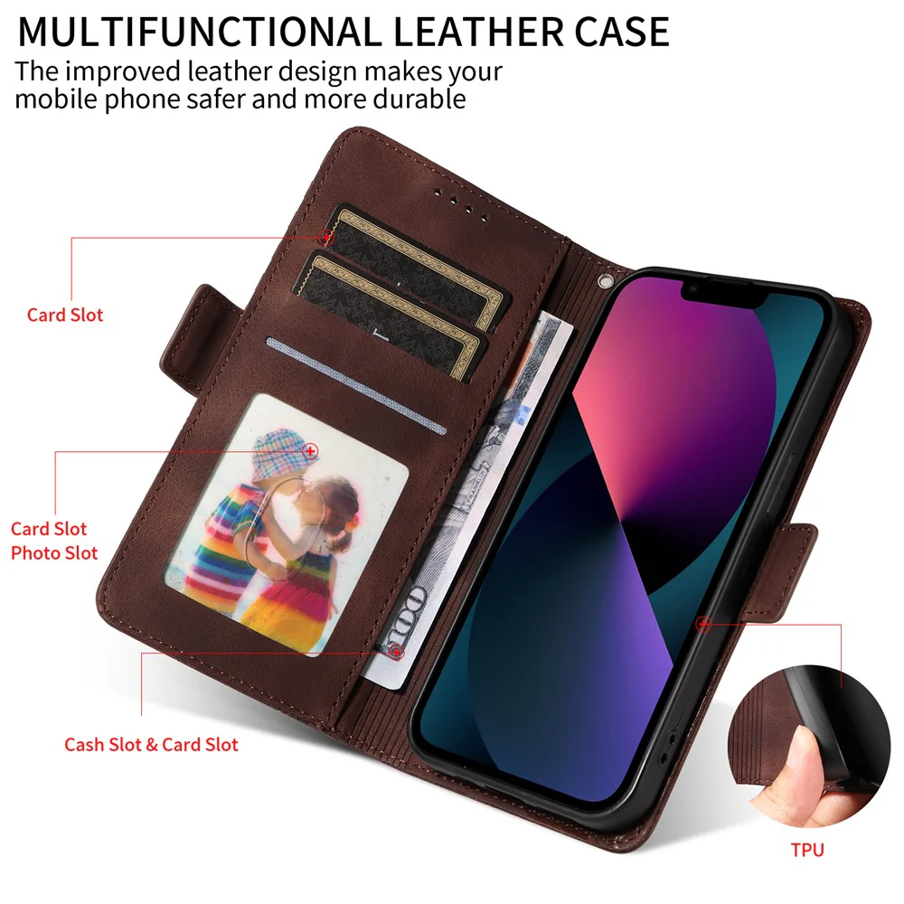 For iPhone 17 Pro Max Leather Cases Wallet Rhombus Imprinted Phone Cover Stand with Strap - Brown - Image 8