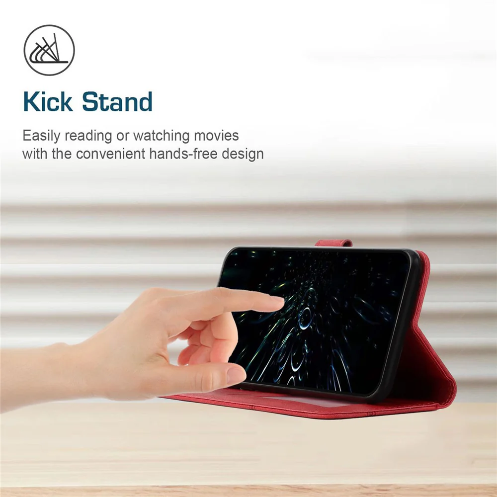 For iPhone 17 Pro Max Leather Phone Case Foldable Stand Wallet Flip Cover with Strap - Red - Image 6
