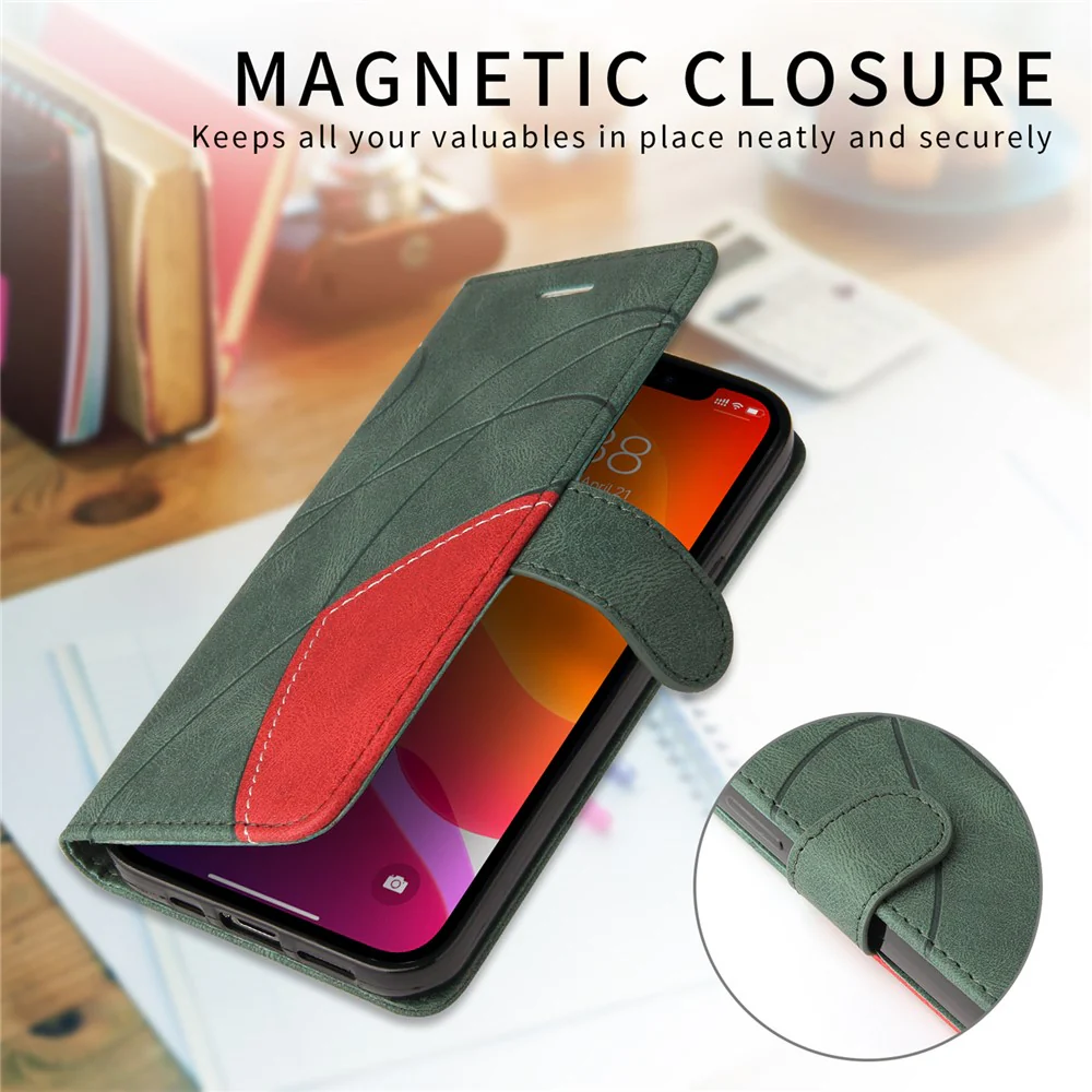 For iPhone 17 Pro Max Leather Phone Case Stand Wallet with Bi-colour Splicing Design - Green - Image 6