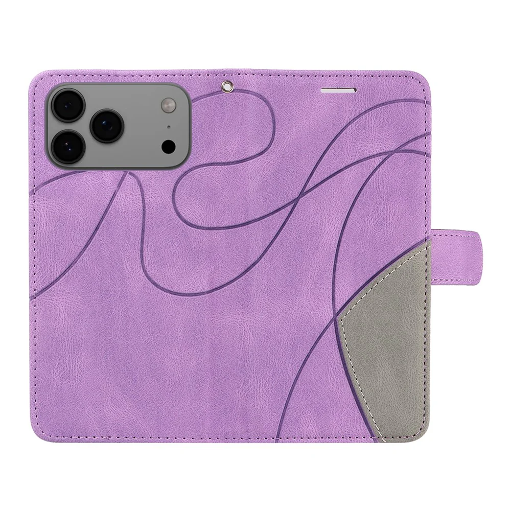 For iPhone 17 Pro Max Leather Phone Case Stand Wallet with Bi-colour Splicing Design - Purple - Image 3