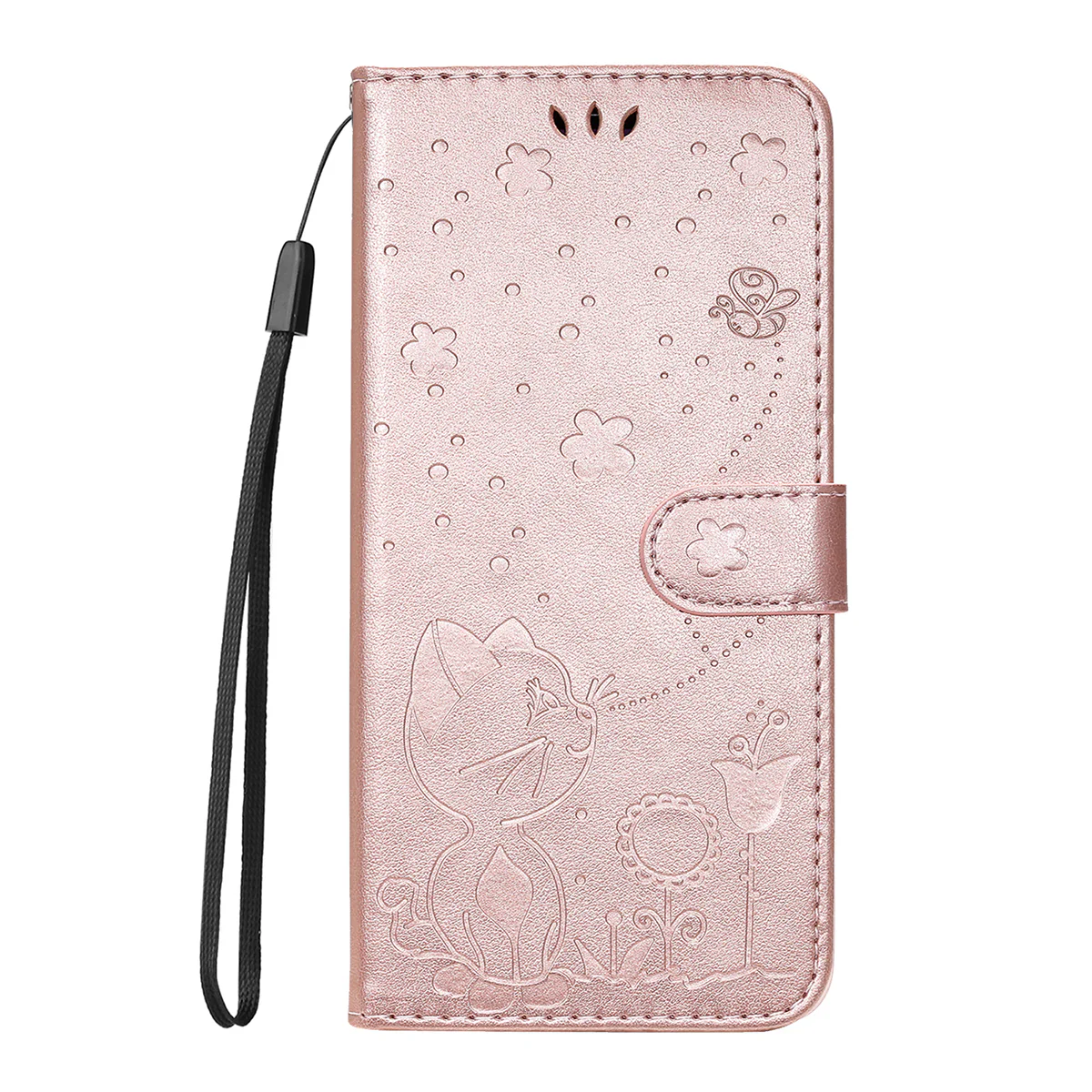 For iPhone 17 Pro Max Leather Wallet Case Cat Bee Pattern Phone Cover Stand - Rose Gold - Image 6