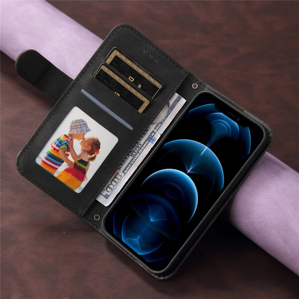 For iPhone 17 Pro Max Leather Wallet Cases Skin Touch Phone Cover Stand with Strap - Black - Image 8