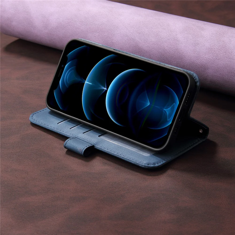 For iPhone 17 Pro Max Leather Wallet Cases Skin Touch Phone Cover Stand with Strap - Blue - Image 7