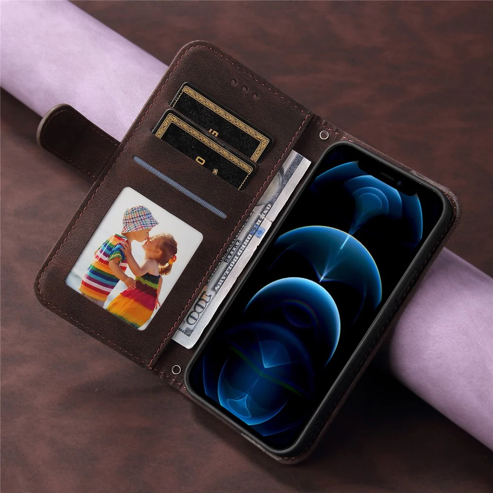 For iPhone 17 Pro Max Leather Wallet Cases Skin Touch Phone Cover Stand with Strap - Brown - Image 8