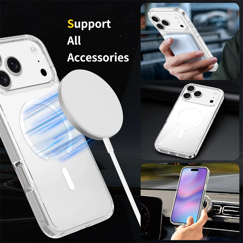 For iPhone 17 Pro Max Magnetic Case 2.0mm Scratch Resistant TPU + PC Clear Phone Cover - Image 3