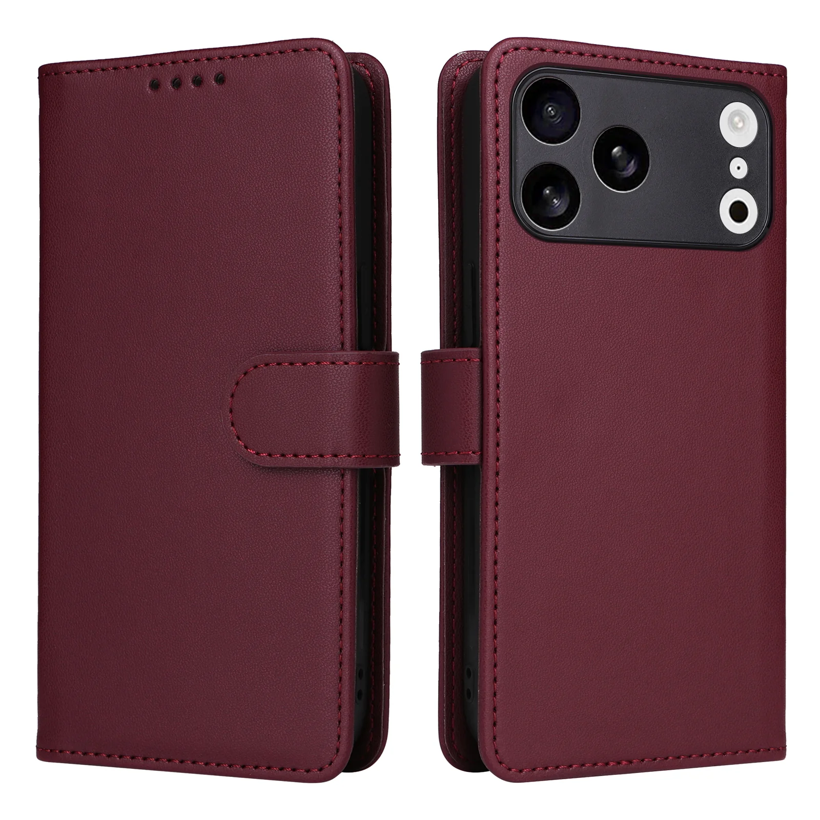 For iPhone 17 Pro Max Magnetic Case BETOPNICE Detachable PU Leather Phone Cover with Strap - Red