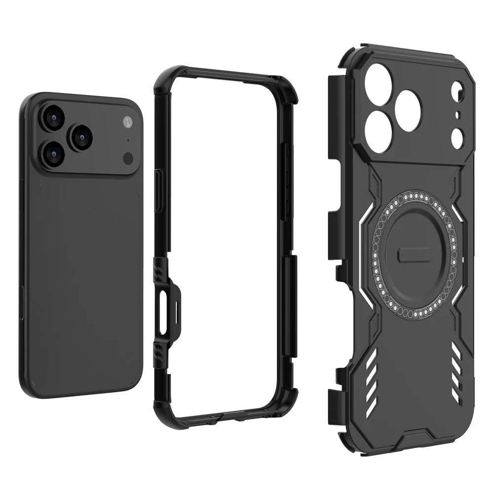 For iPhone 17 Pro Max Magnetic Case Butterfly Armor Hollow Heat Dissipation PC + TPU Phone Cover - Black - Image 4