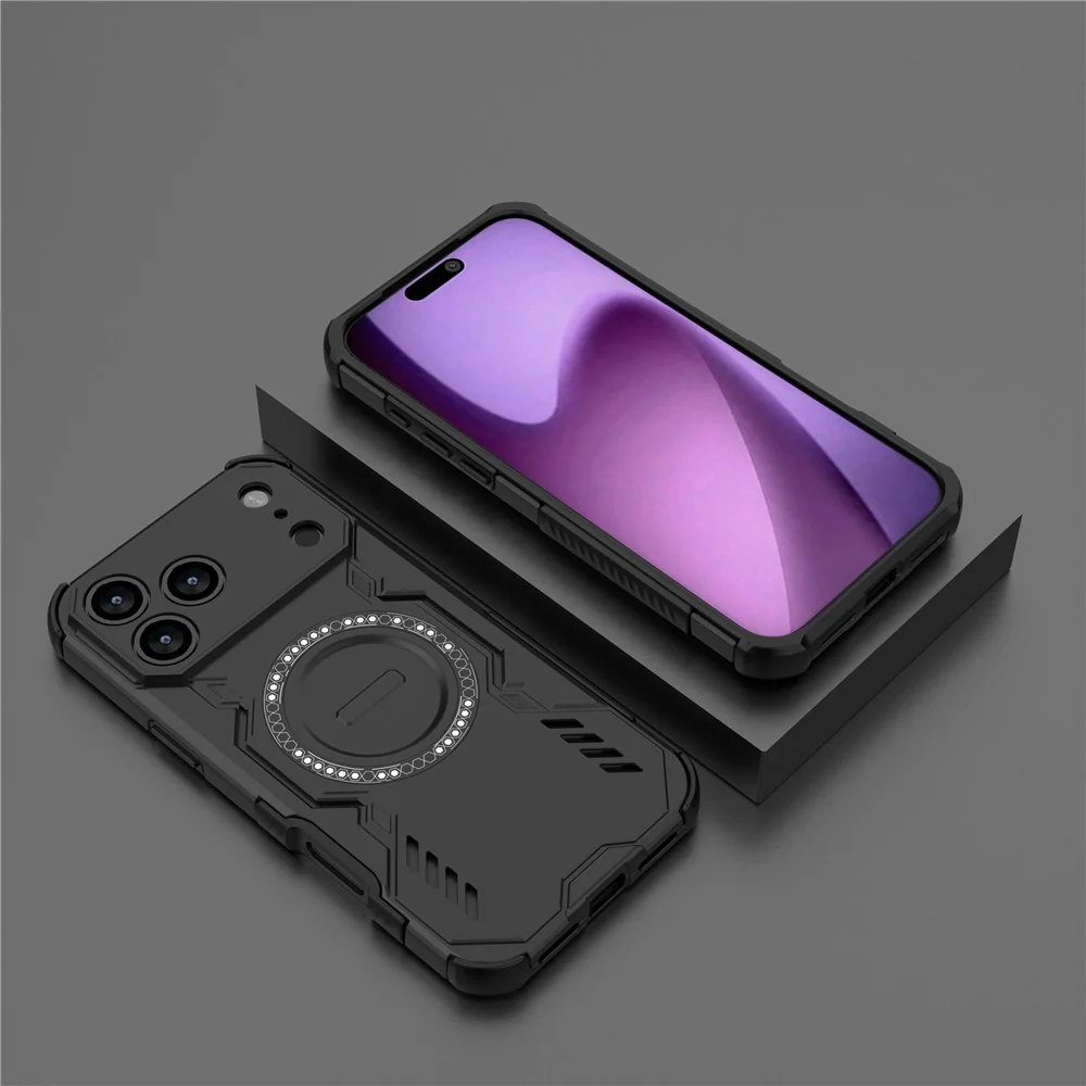 For iPhone 17 Pro Max Magnetic Case Butterfly Armor Hollow Heat Dissipation PC + TPU Phone Cover - Black - Image 6