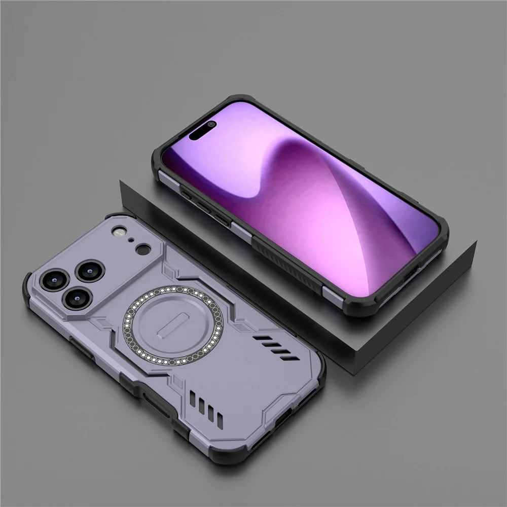 For iPhone 17 Pro Max Magnetic Case Butterfly Armor Hollow Heat Dissipation PC + TPU Phone Cover - Purple - Image 5