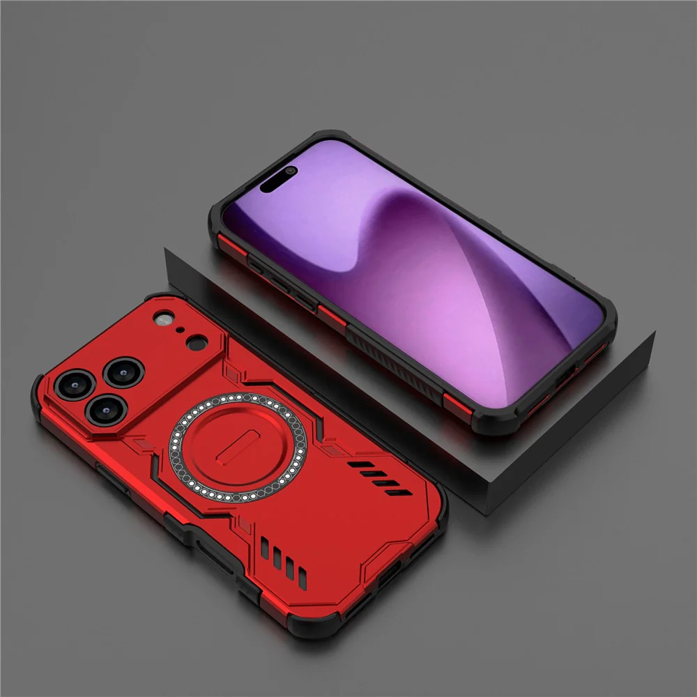 For iPhone 17 Pro Max Magnetic Case Butterfly Armor Hollow Heat Dissipation PC + TPU Phone Cover - Red - Image 5