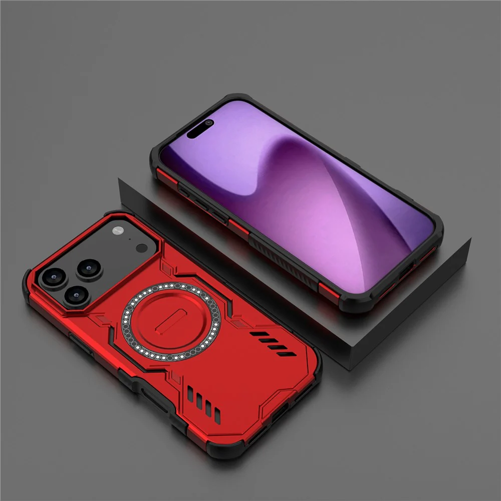 For iPhone 17 Pro Max Magnetic Case Butterfly Armor Hollow Heat Dissipation PC + TPU Phone Cover - Red - Image 6
