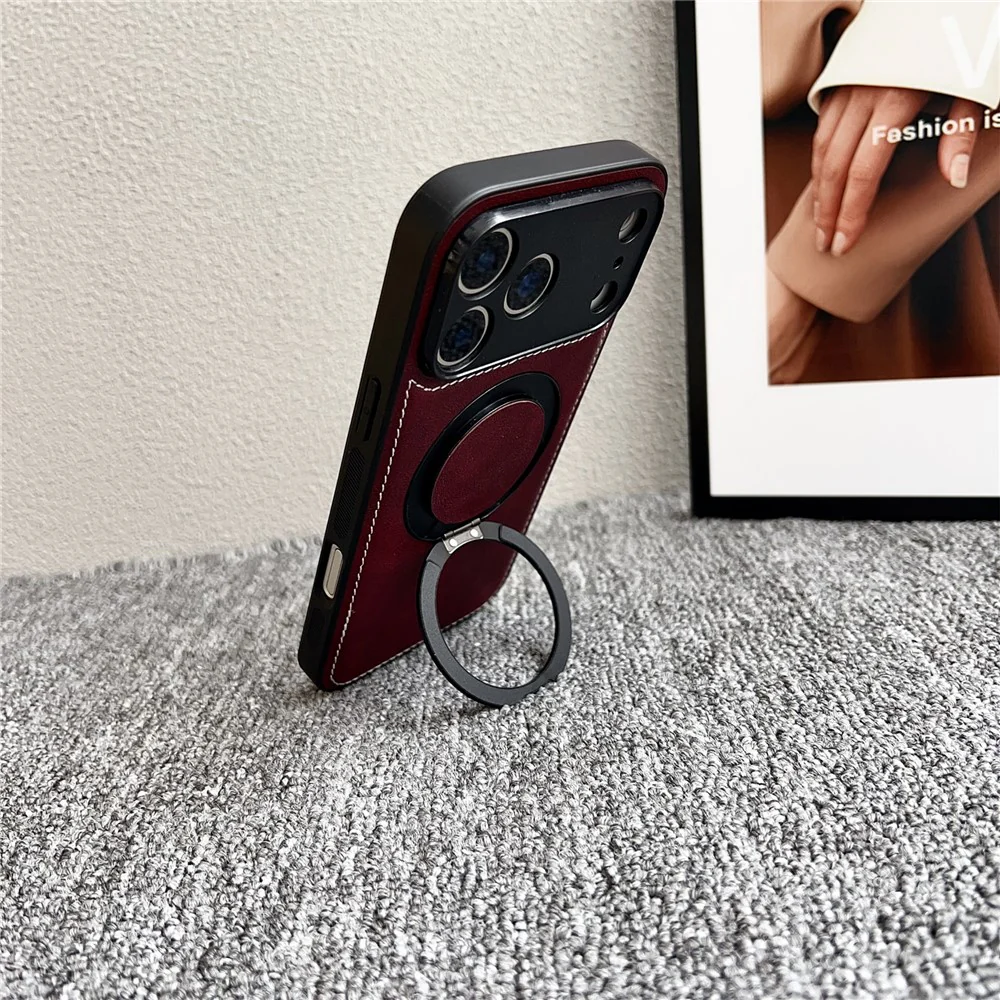 For iPhone 17 Pro Max Magnetic Case Calf Texture PU + TPU + PC Kickstand Phone Cover - White - Image 8