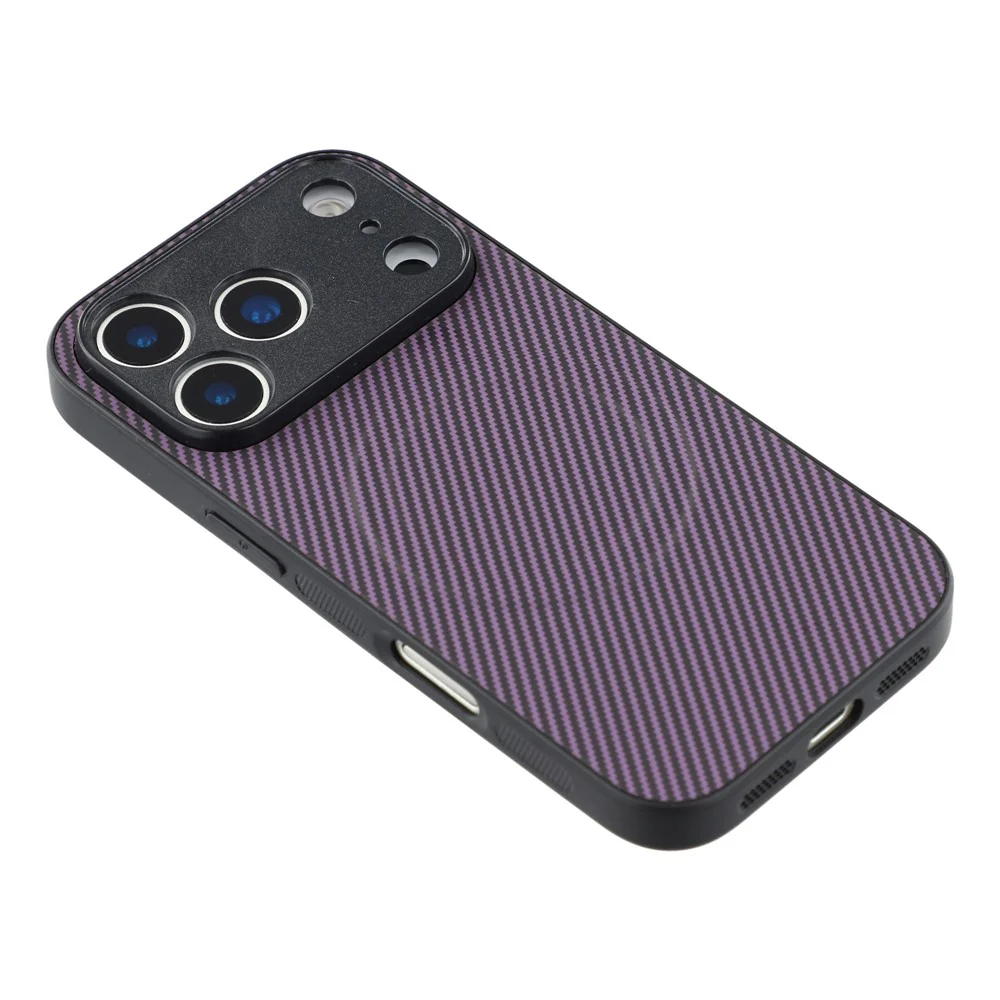 For iPhone 17 Pro Max Magnetic Case Carbon Fiber Texture TPU PC Phone Back Cover - Purple - Image 4