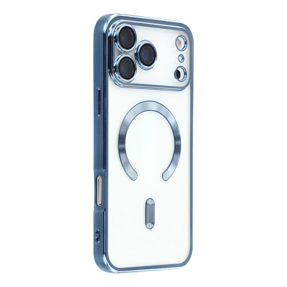 For iPhone 17 Pro Max Magnetic Case CD Veins Glass Lens Guard TPU Phone Back Cover - Blue