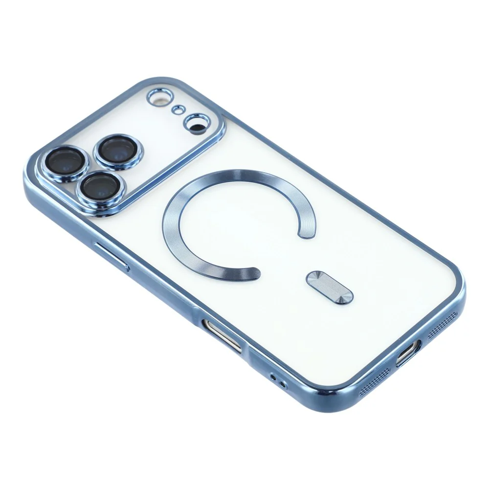 For iPhone 17 Pro Max Magnetic Case CD Veins Glass Lens Guard TPU Phone Back Cover - Blue - Image 4