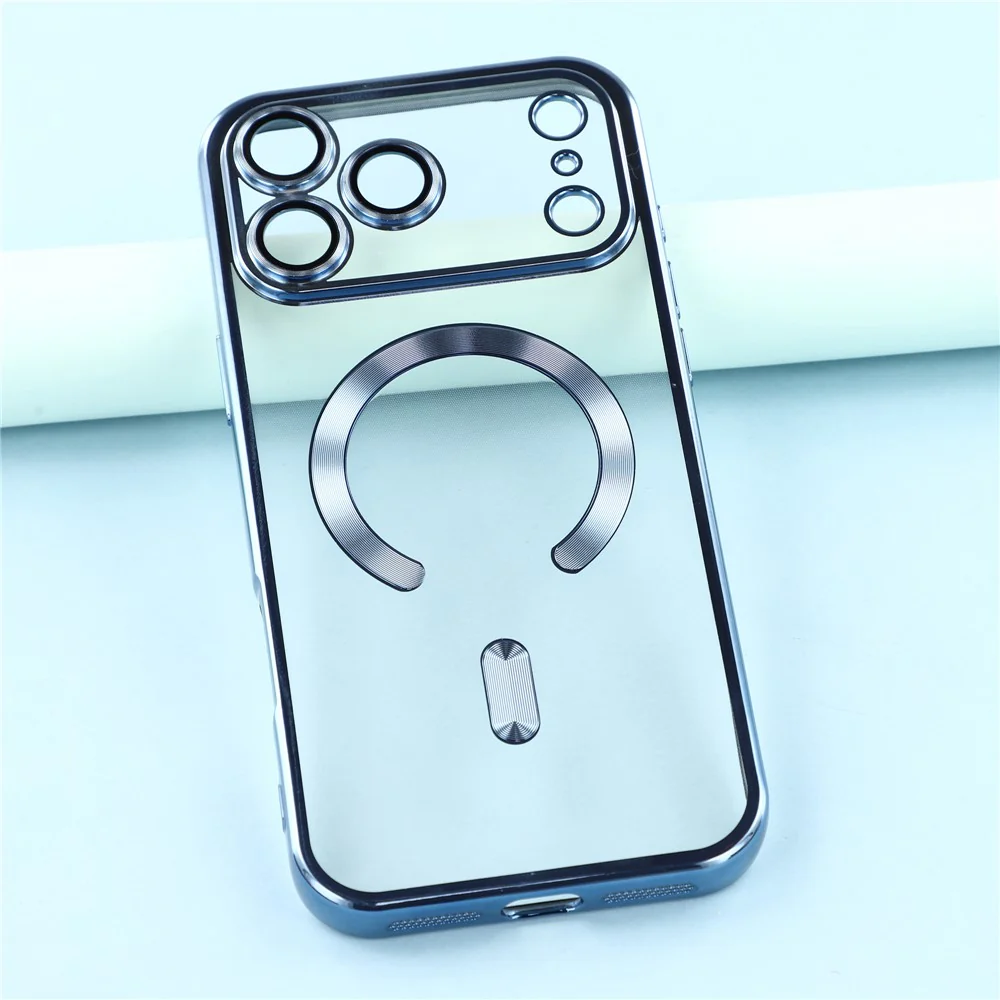 For iPhone 17 Pro Max Magnetic Case CD Veins Glass Lens Guard TPU Phone Back Cover - Blue - Image 6