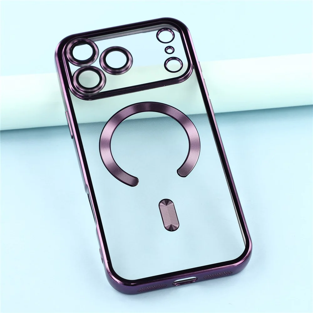 For iPhone 17 Pro Max Magnetic Case CD Veins Glass Lens Guard TPU Phone Back Cover - Purple - Image 6