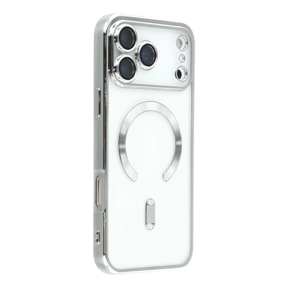 For iPhone 17 Pro Max Magnetic Case CD Veins Glass Lens Guard TPU Phone Back Cover - Silver