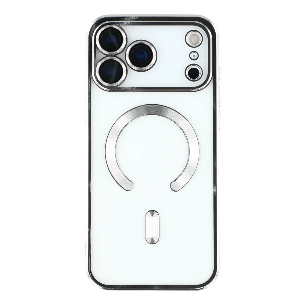 For iPhone 17 Pro Max Magnetic Case CD Veins Glass Lens Guard TPU Phone Back Cover - Silver - Image 3