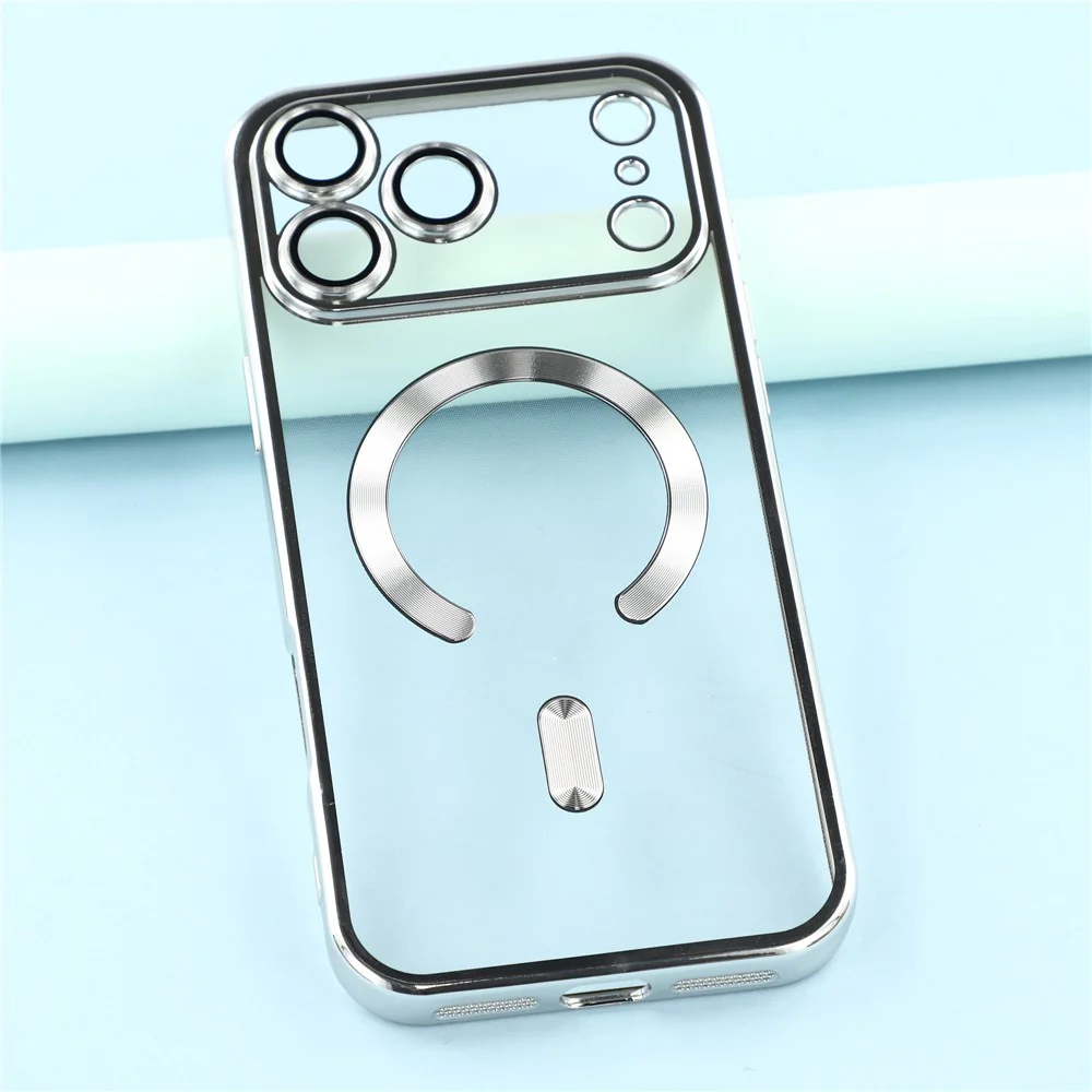 For iPhone 17 Pro Max Magnetic Case CD Veins Glass Lens Guard TPU Phone Back Cover - Silver - Image 6