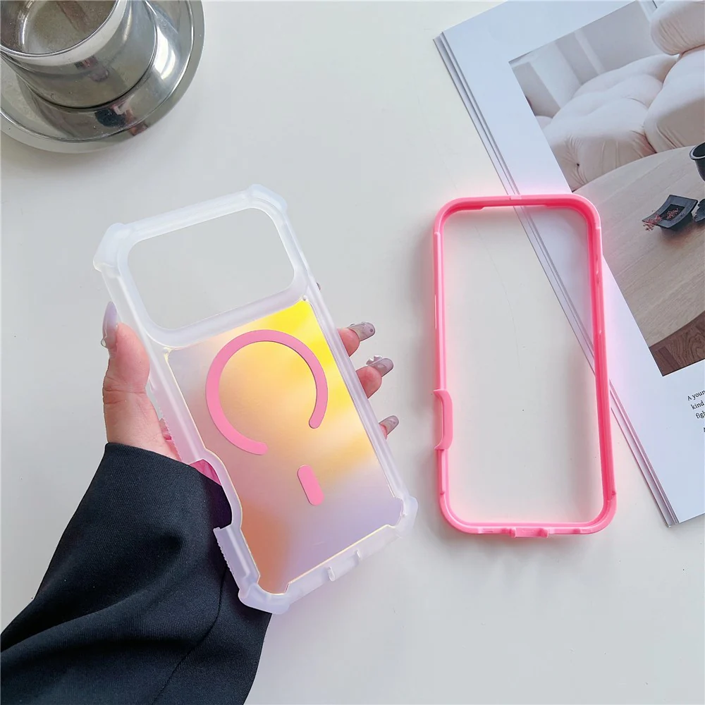 For iPhone 17 Pro Max Magnetic Case Chameleon Anti Drop TPU + PC Phone Cover - Transparent Pink - Image 3