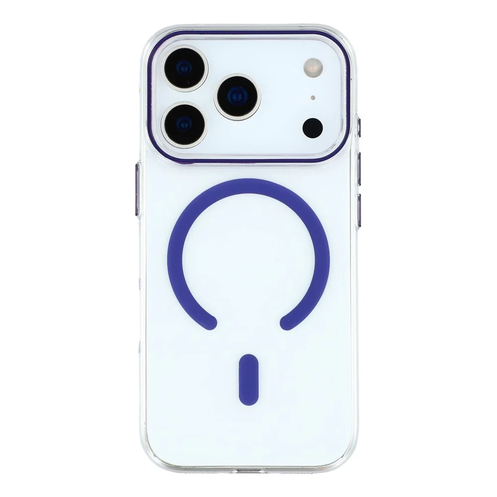 For iPhone 17 Pro Max Magnetic Case Clear PC Phone Back Cover with Metal Buttons - Dark Purple - Image 3