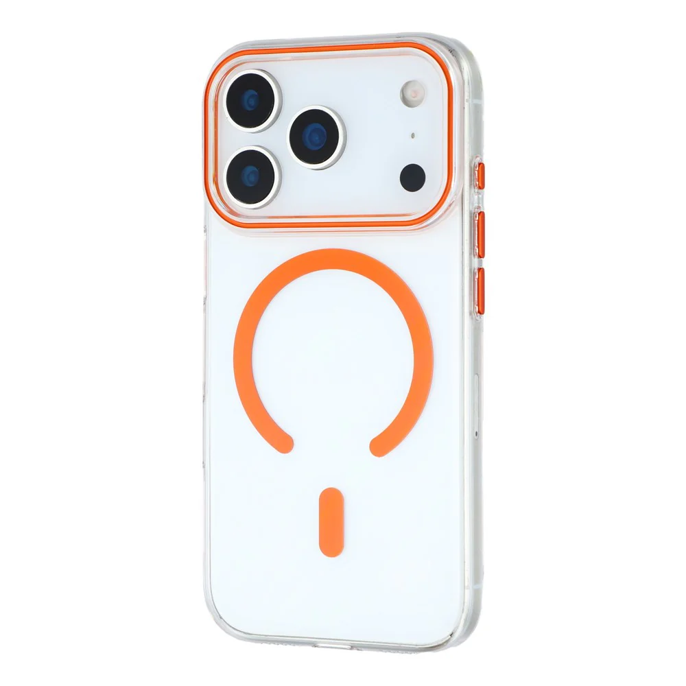 For iPhone 17 Pro Max Magnetic Case Clear PC Phone Back Cover with Metal Buttons - Orange - Image 4