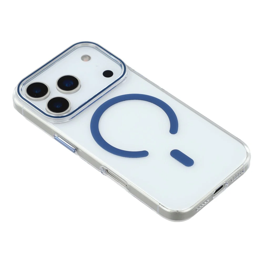 For iPhone 17 Pro Max Magnetic Case Clear PC Phone Back Cover with Metal Buttons - Sapphire - Image 5