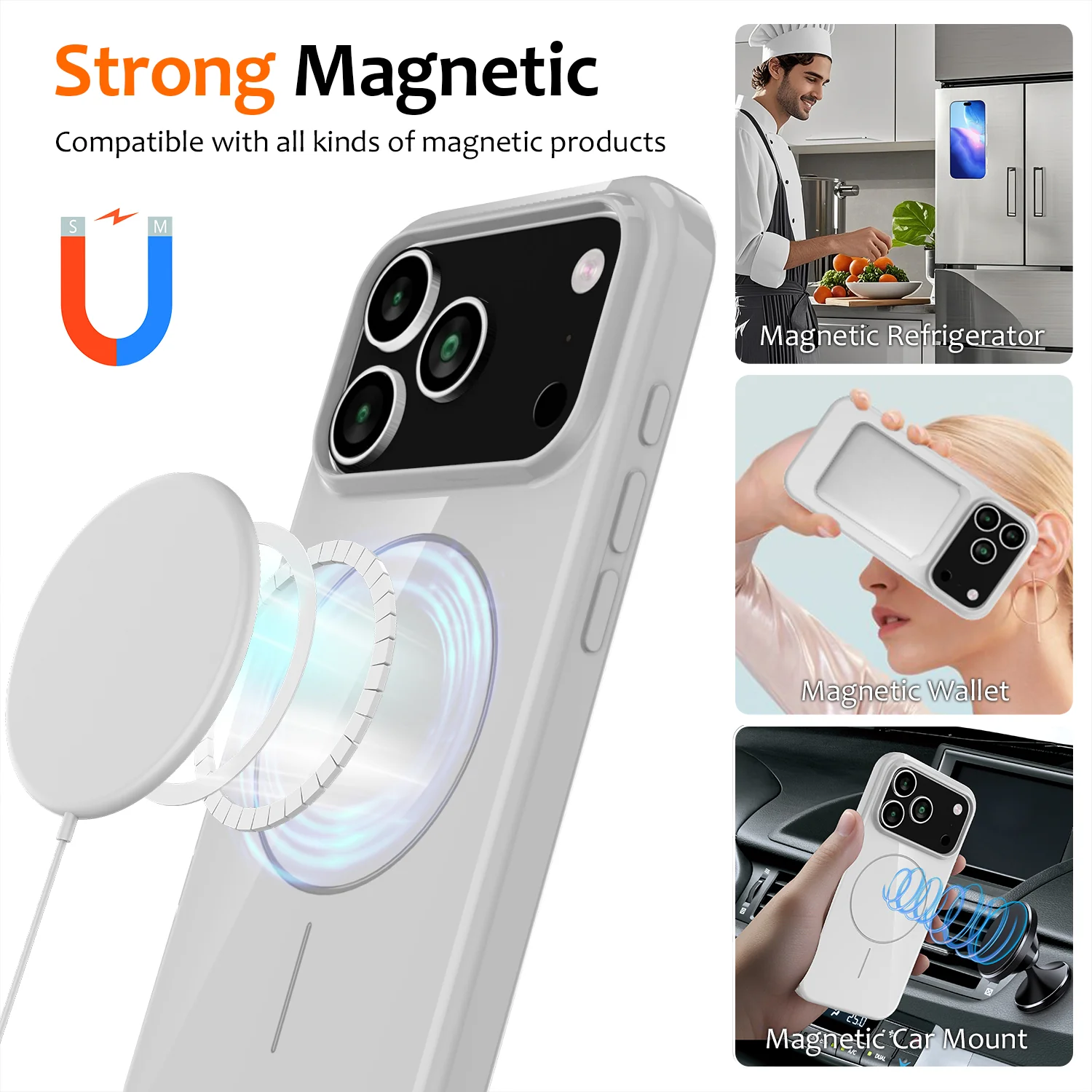 For iPhone 17 Pro Max Magnetic Case Compatible with MagSafe TPU Phone Back Cover with Lanyard - White - Image 2