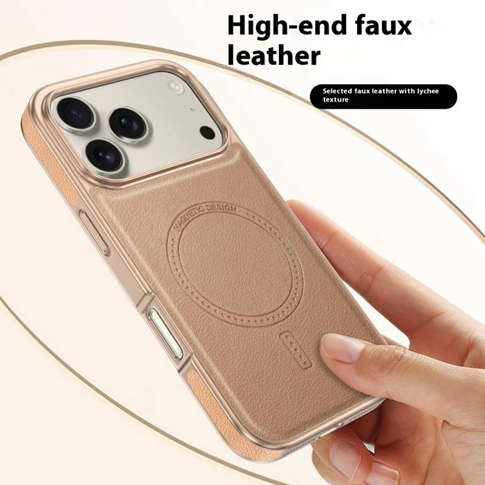 For iPhone 17 Pro Max Magnetic Case Electroplating Edge PU + TPU + PC Phone Cover - Grey - Image 5