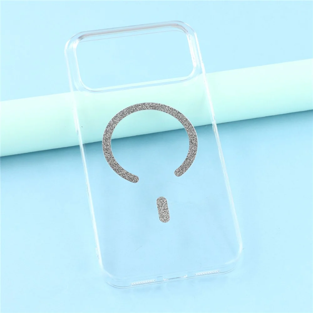 For iPhone 17 Pro Max Magnetic Case Glitter Ring 1.5mm Hard PC Clear Phone Cover - Black - Image 6