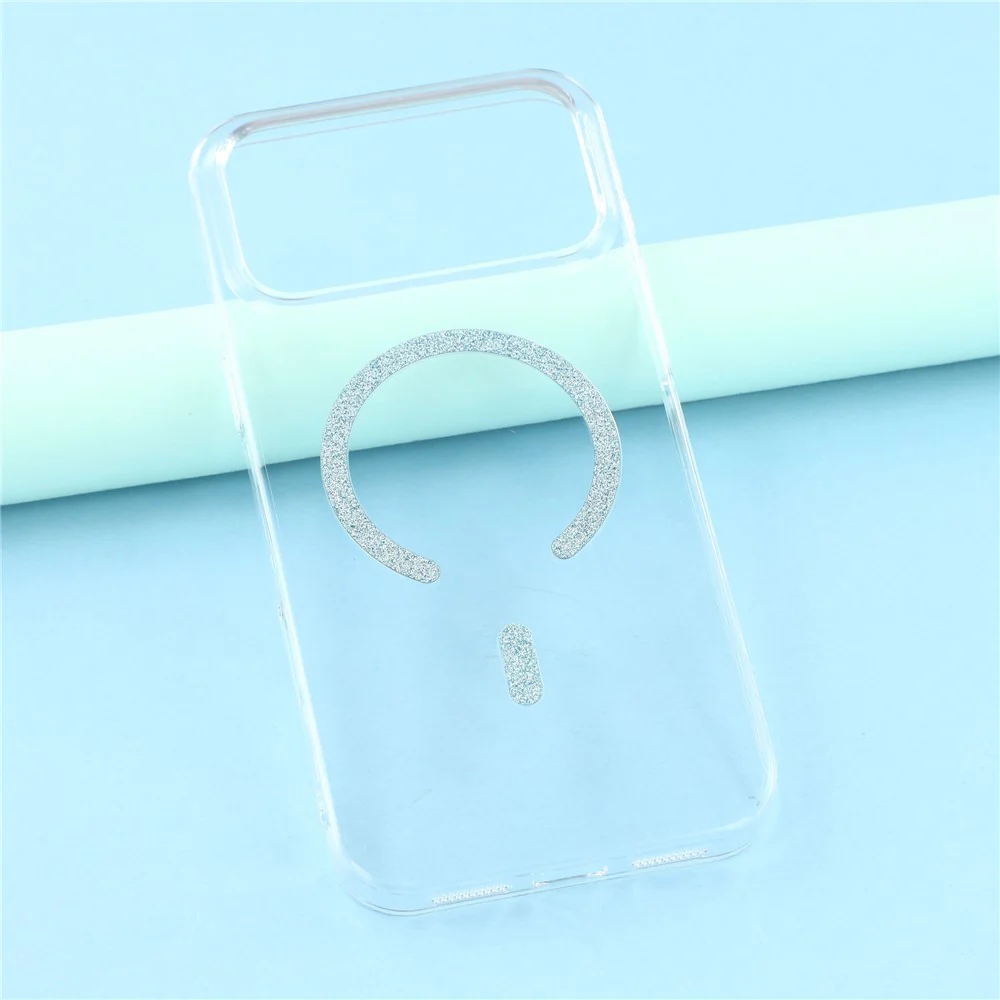 For iPhone 17 Pro Max Magnetic Case Glitter Ring 1.5mm Hard PC Clear Phone Cover - Blue - Image 6