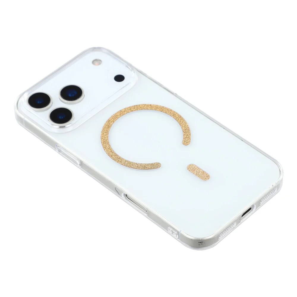 For iPhone 17 Pro Max Magnetic Case Glitter Ring 1.5mm Hard PC Clear Phone Cover - Gold - Image 5