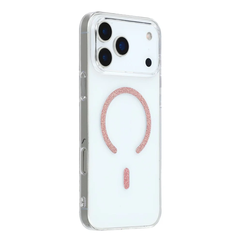 For iPhone 17 Pro Max Magnetic Case Glitter Ring 1.5mm Hard PC Clear Phone Cover - Orange - Image 3