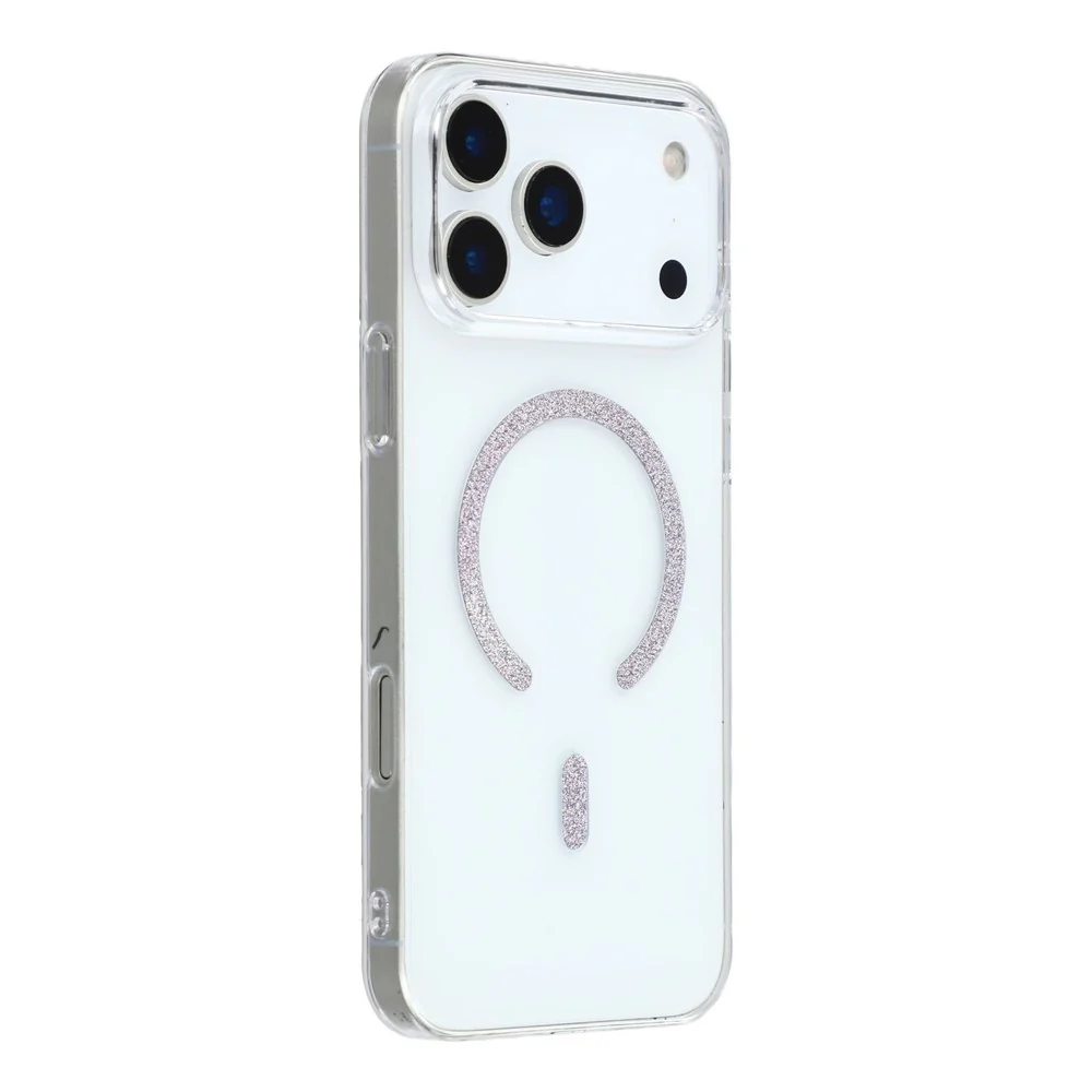 For iPhone 17 Pro Max Magnetic Case Glitter Ring 1.5mm Hard PC Clear Phone Cover - Purple - Image 3