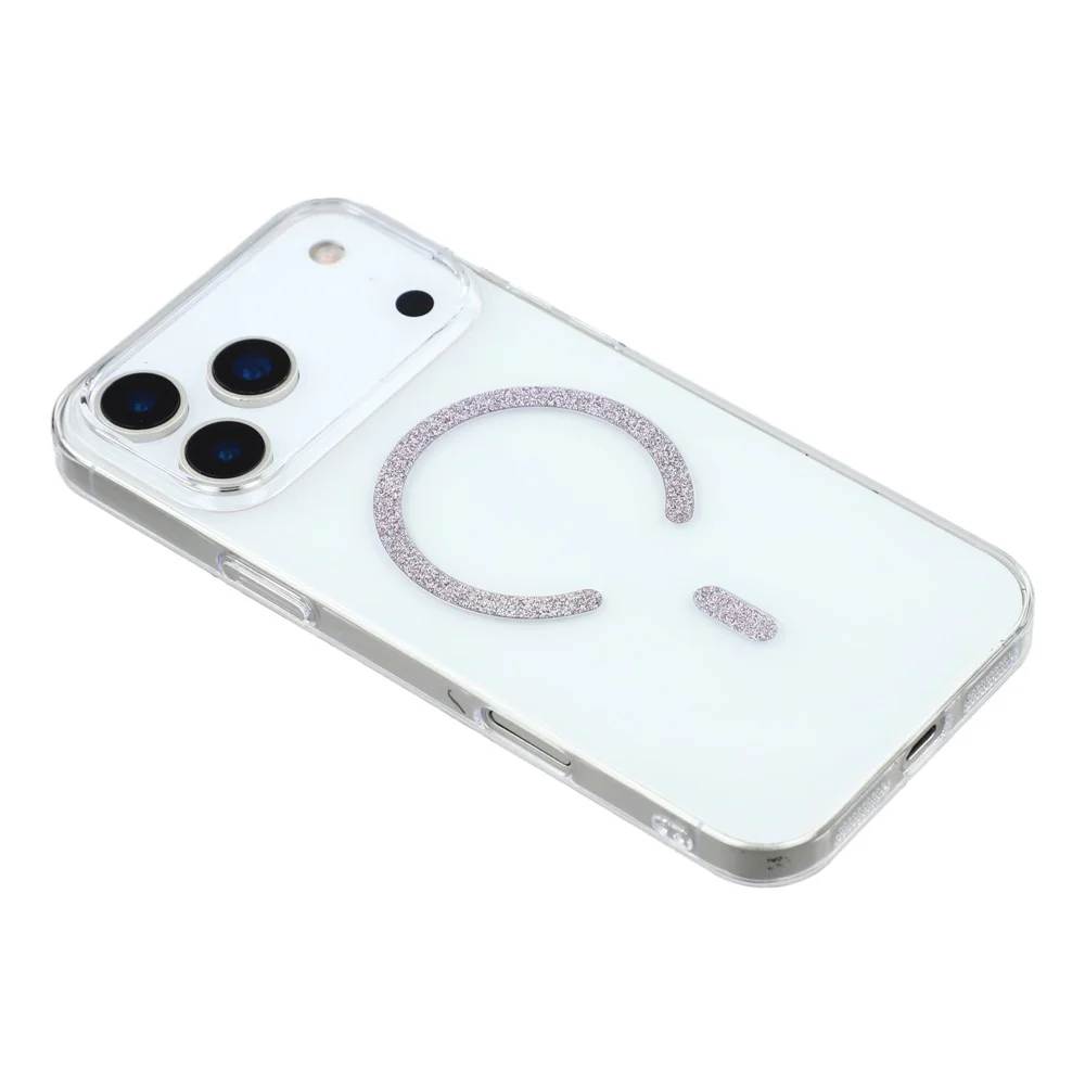 For iPhone 17 Pro Max Magnetic Case Glitter Ring 1.5mm Hard PC Clear Phone Cover - Purple - Image 4