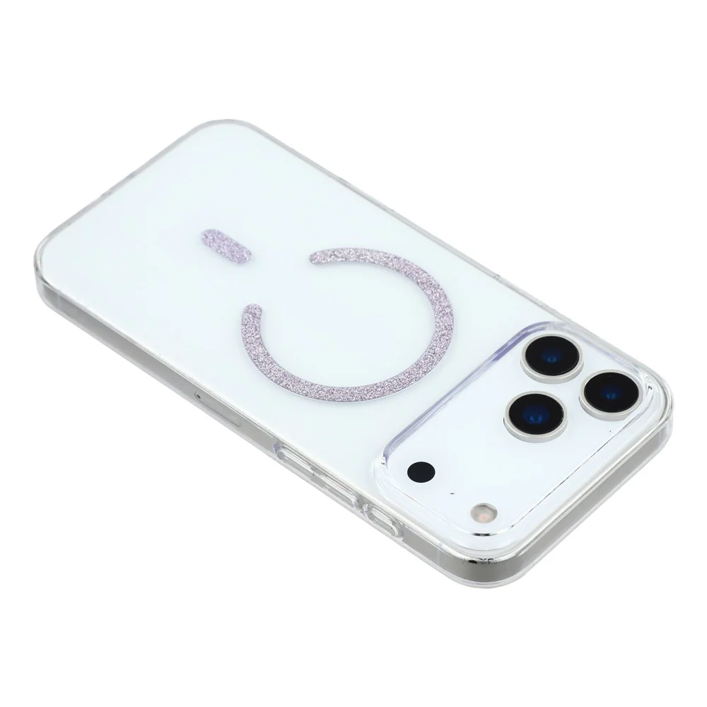 For iPhone 17 Pro Max Magnetic Case Glitter Ring 1.5mm Hard PC Clear Phone Cover - Purple - Image 5