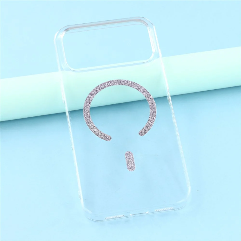 For iPhone 17 Pro Max Magnetic Case Glitter Ring 1.5mm Hard PC Clear Phone Cover - Purple - Image 6