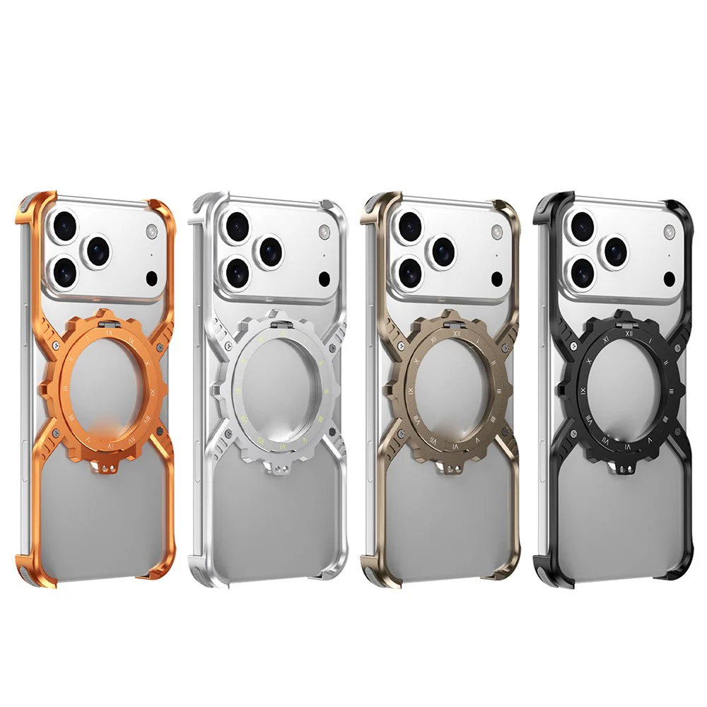 For iPhone 17 Pro Max Magnetic Case Luminous Kickstand Aluminum Alloy X-Shape Bumper Phone Cover - Dark Grey - Image 7