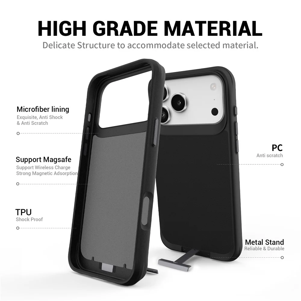 For iPhone 17 Pro Max Magnetic Case PC + TPU Phone Cover with Hidden Kickstand - Black - Image 7
