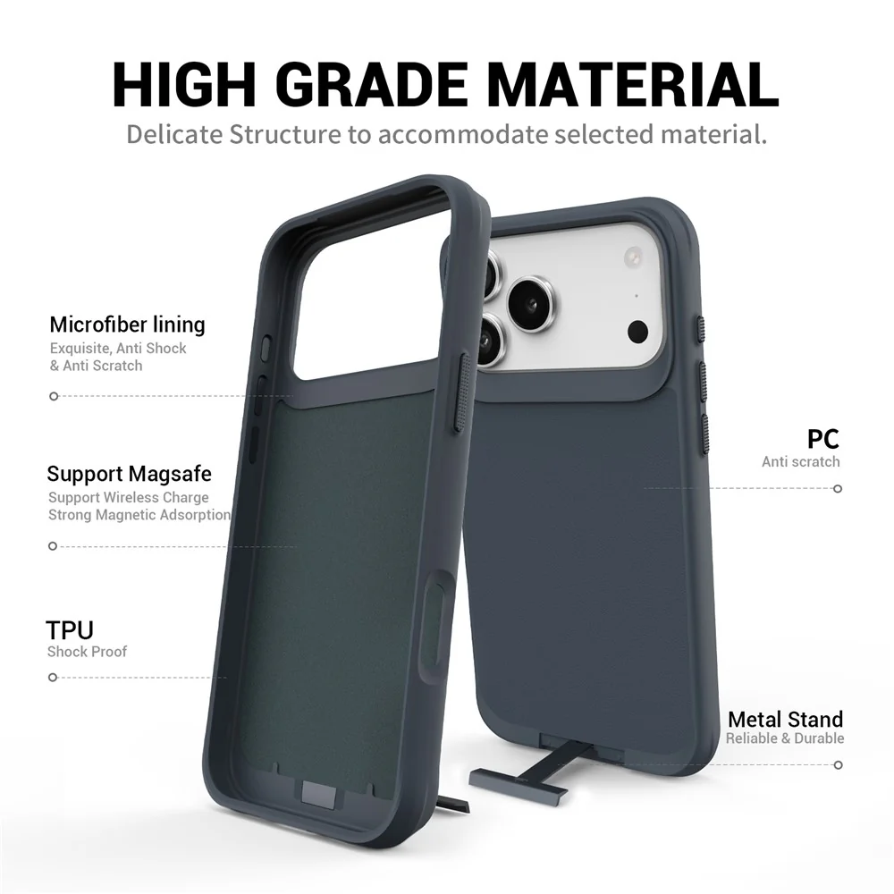 For iPhone 17 Pro Max Magnetic Case PC + TPU Phone Cover with Hidden Kickstand - Grey Blue - Image 7