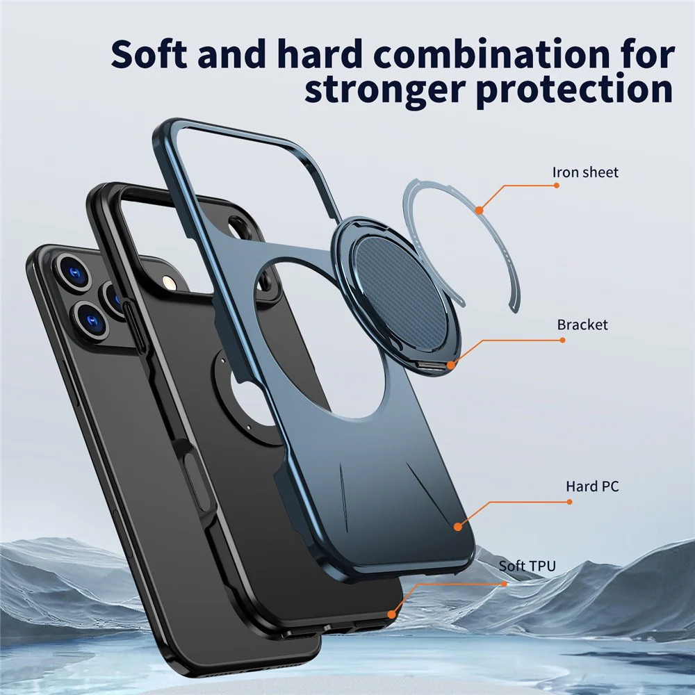 For iPhone 17 Pro Max Magnetic Case Rotating Kickstand TPU + PC Phone Cover - Blue - Image 6